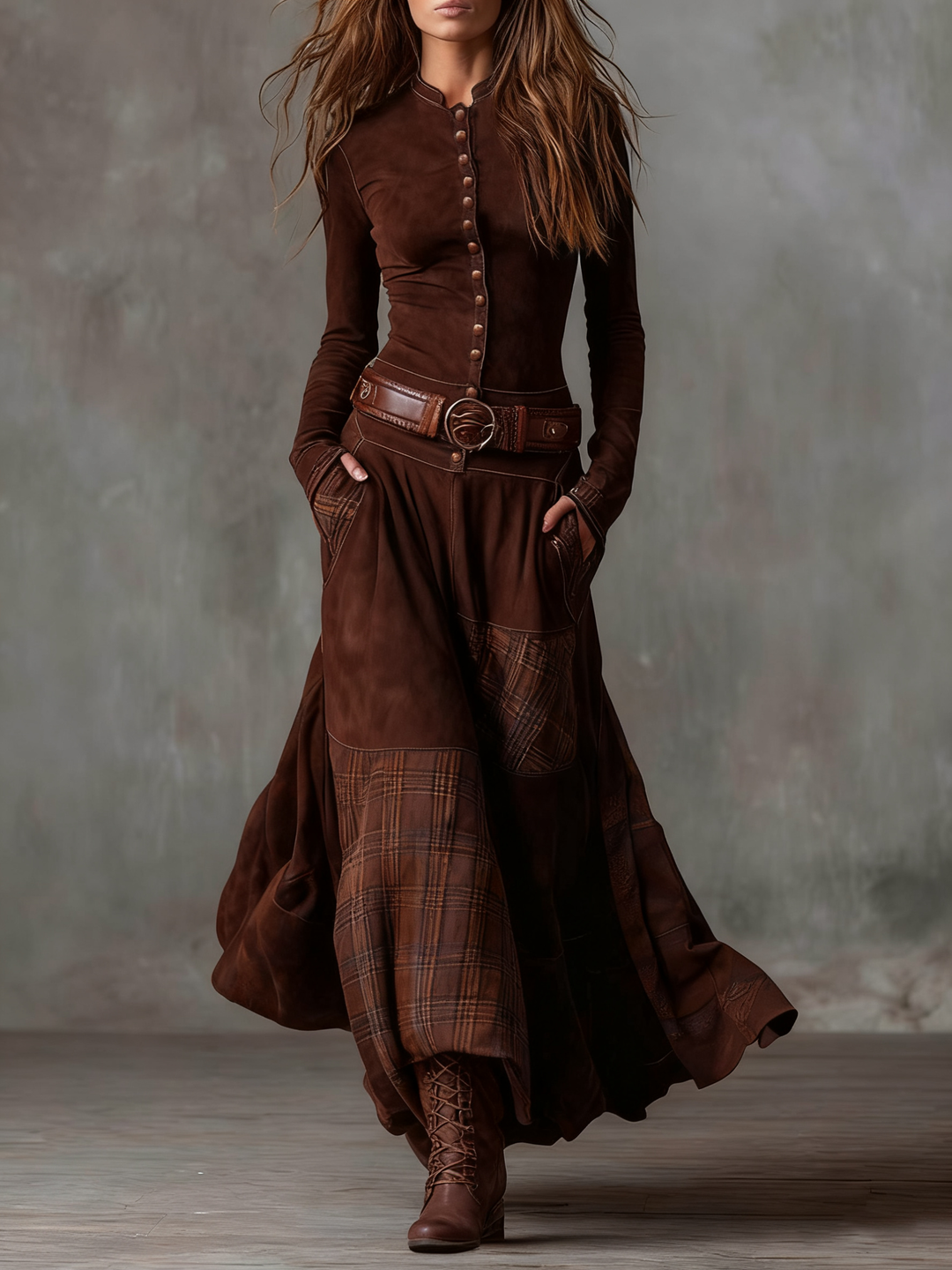 Women's Boho Print Flowing Maxi Dress with Long Sleeves - photo 3