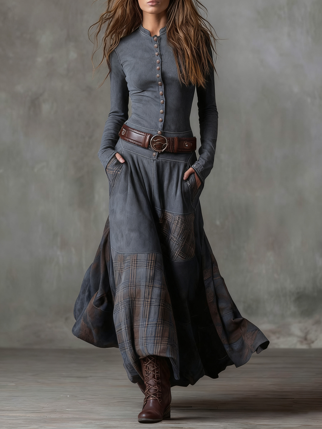 Women's Boho Print Flowing Maxi Dress with Long Sleeves - photo 4