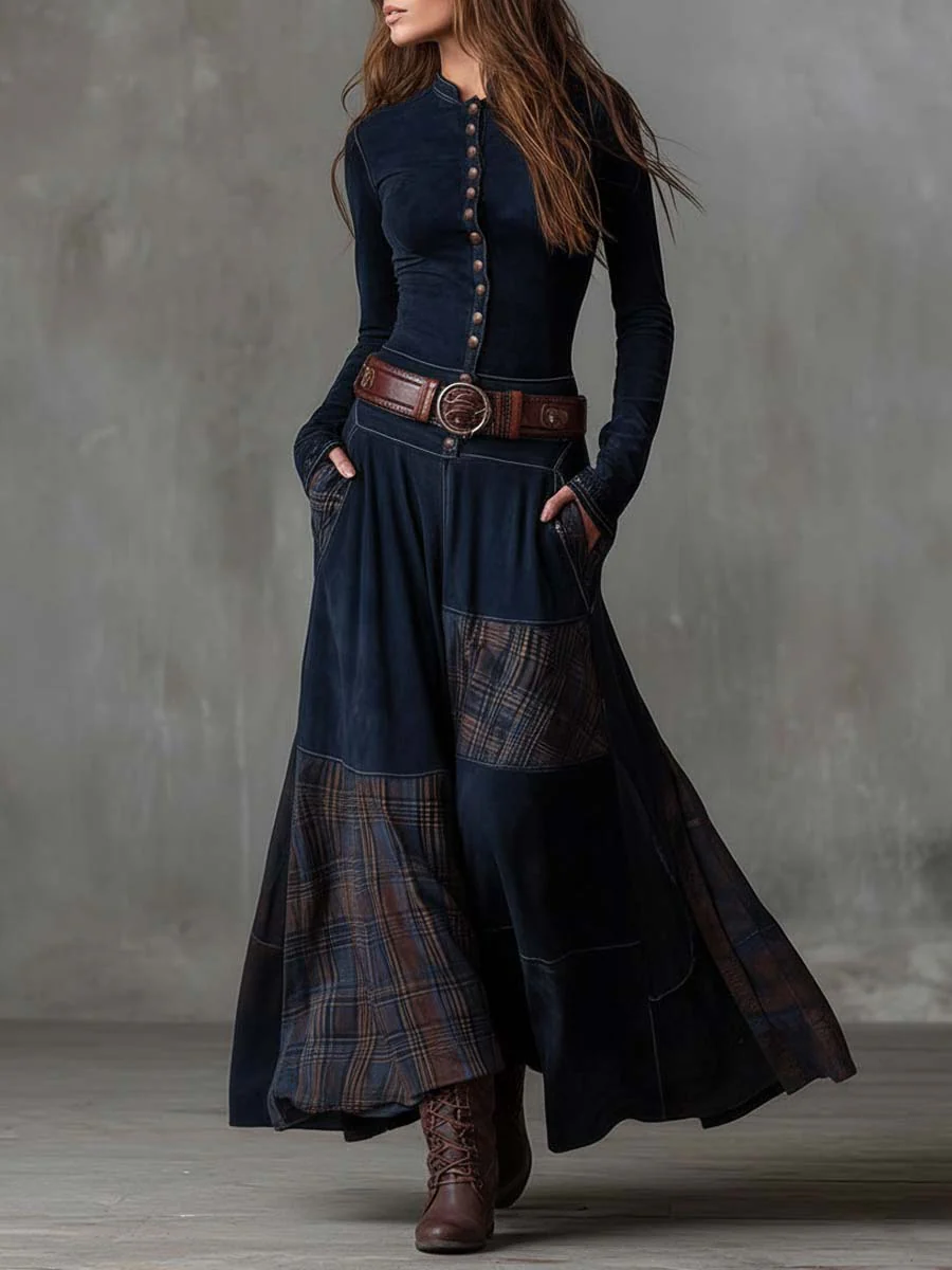 Women's Boho Print Flowing Maxi Dress with Long Sleeves - photo 5