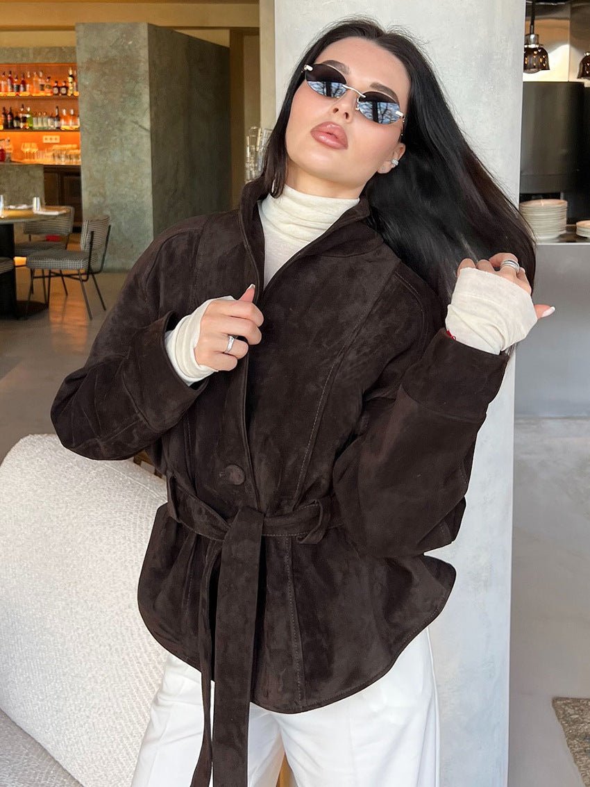 Women's Button-Front Belted Trench Coat with Collar - photo 4