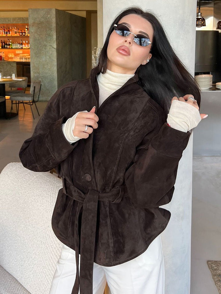Women's Button-Front Belted Trench Coat with Collar - photo 4