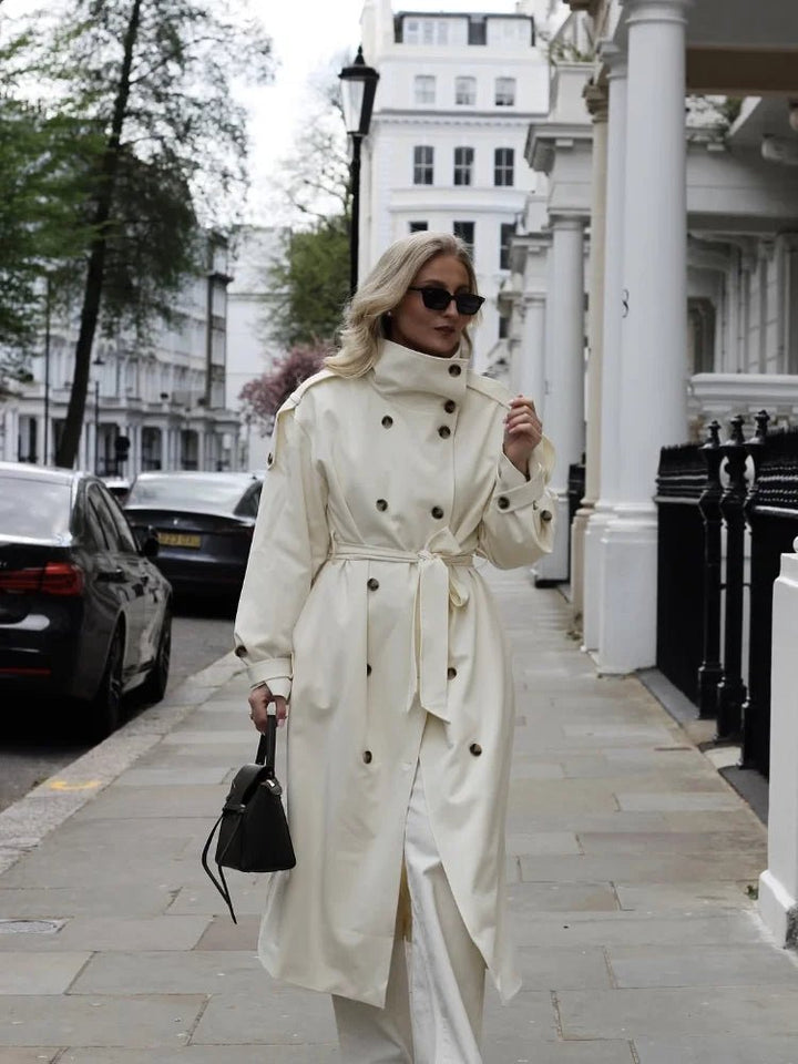 Women's Button-Front Belted Trench Coat with Long Sleeves - photo 1