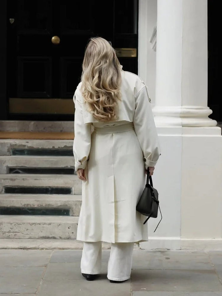 Women's Button-Front Belted Trench Coat with Long Sleeves - photo 4