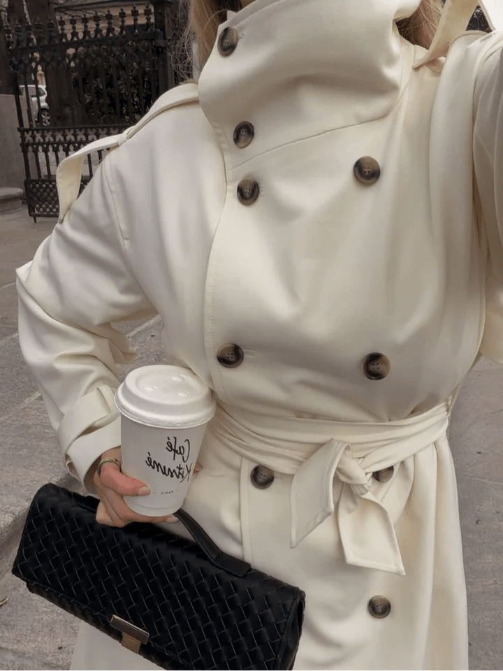 Women's Button-Front Belted Trench Coat with Long Sleeves - photo 7