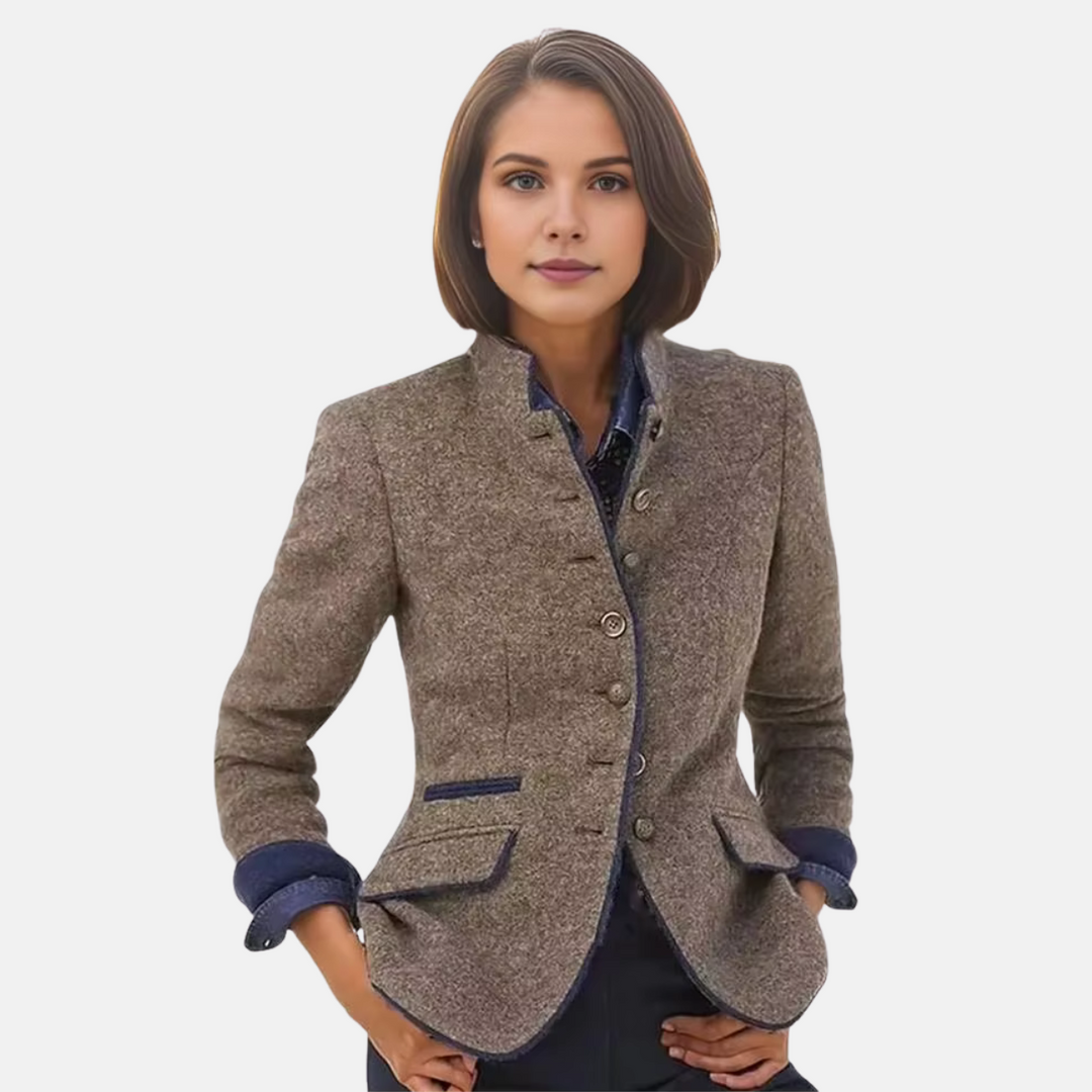 Women's Button-Front Collared Blazer with Long Sleeves - photo 1