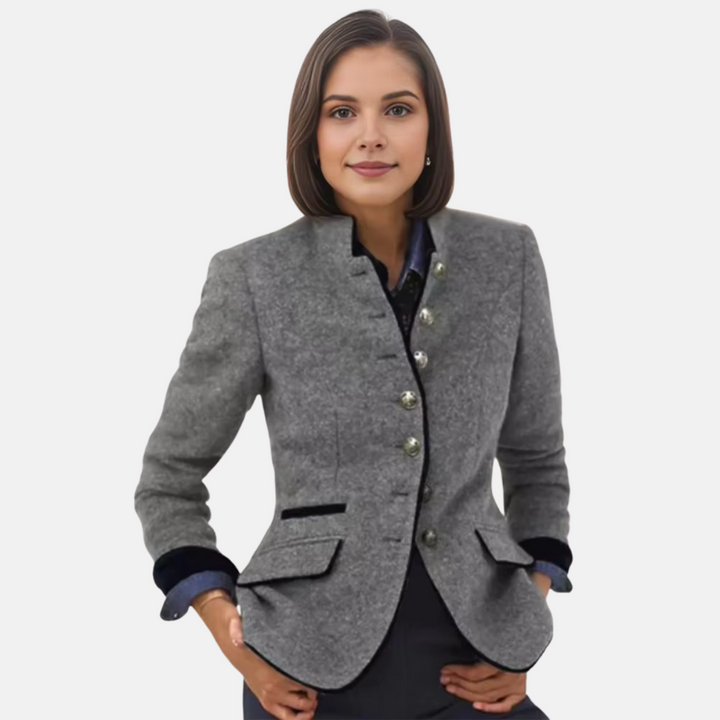 Women's Button-Front Collared Blazer with Long Sleeves - photo 2