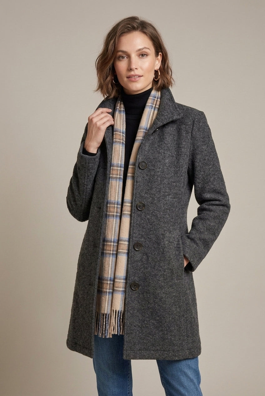 Women's Button-Front Collared Coat with Long Sleeves - photo 2