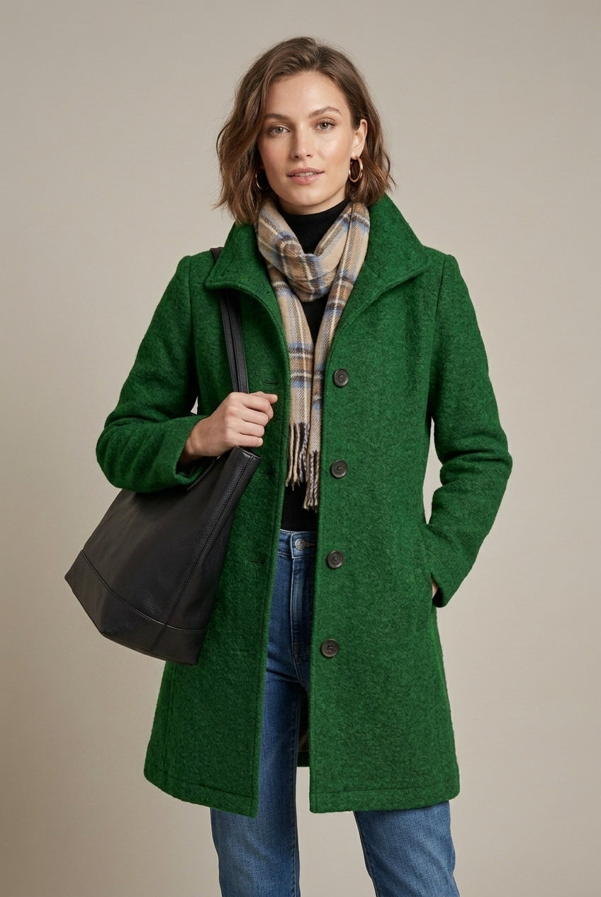 Women's Button-Front Collared Coat with Long Sleeves - photo 3