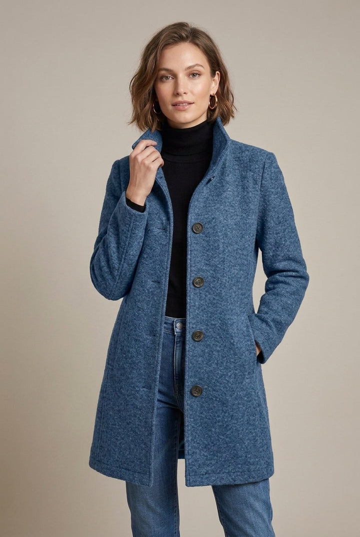 Women's Button-Front Collared Coat with Long Sleeves - photo 4
