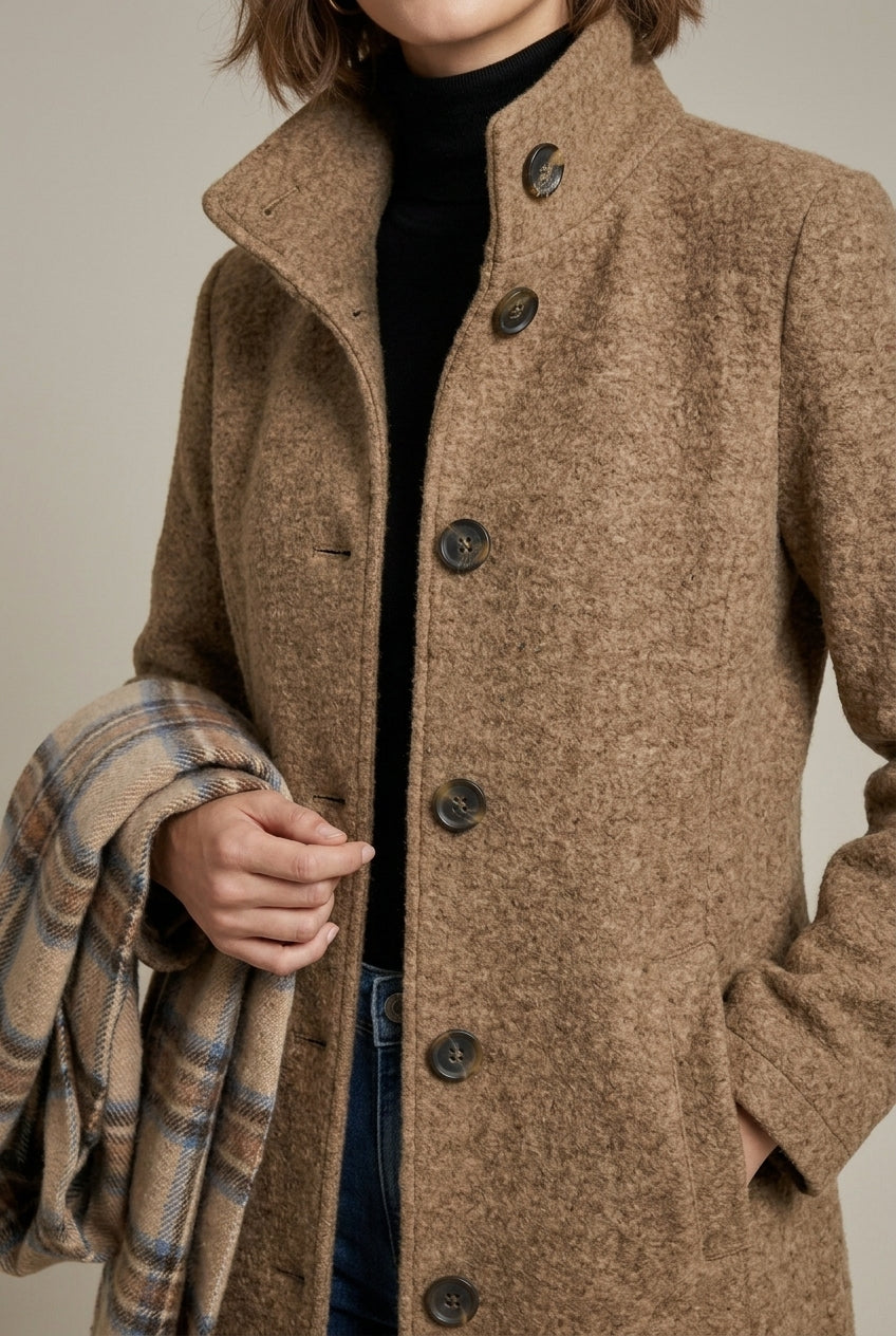 Women's Button-Front Collared Coat with Long Sleeves - photo 5
