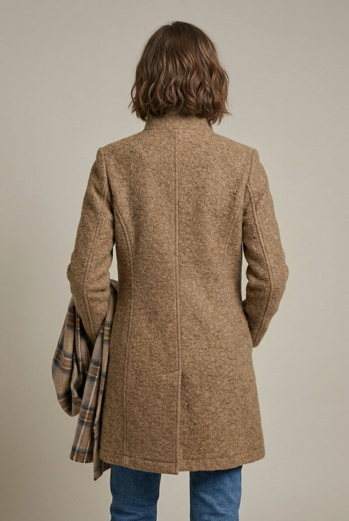 Women's Button-Front Collared Coat with Long Sleeves - photo 6
