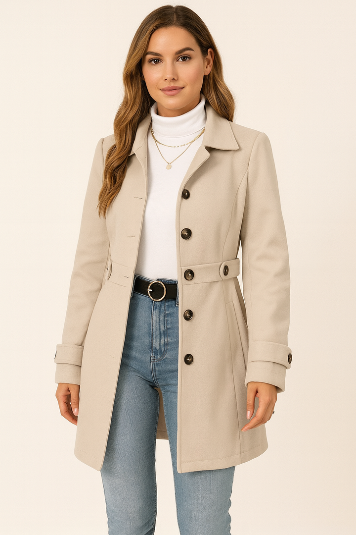 Women's Button-Front Pocket Trench Coat with Collar - photo 1