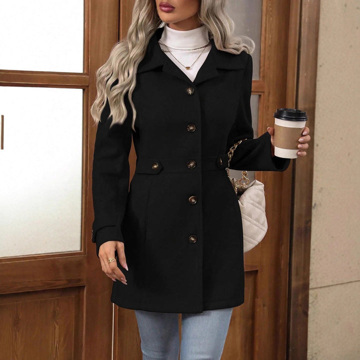 Women's Button-Front Pocket Trench Coat with Collar - photo 10