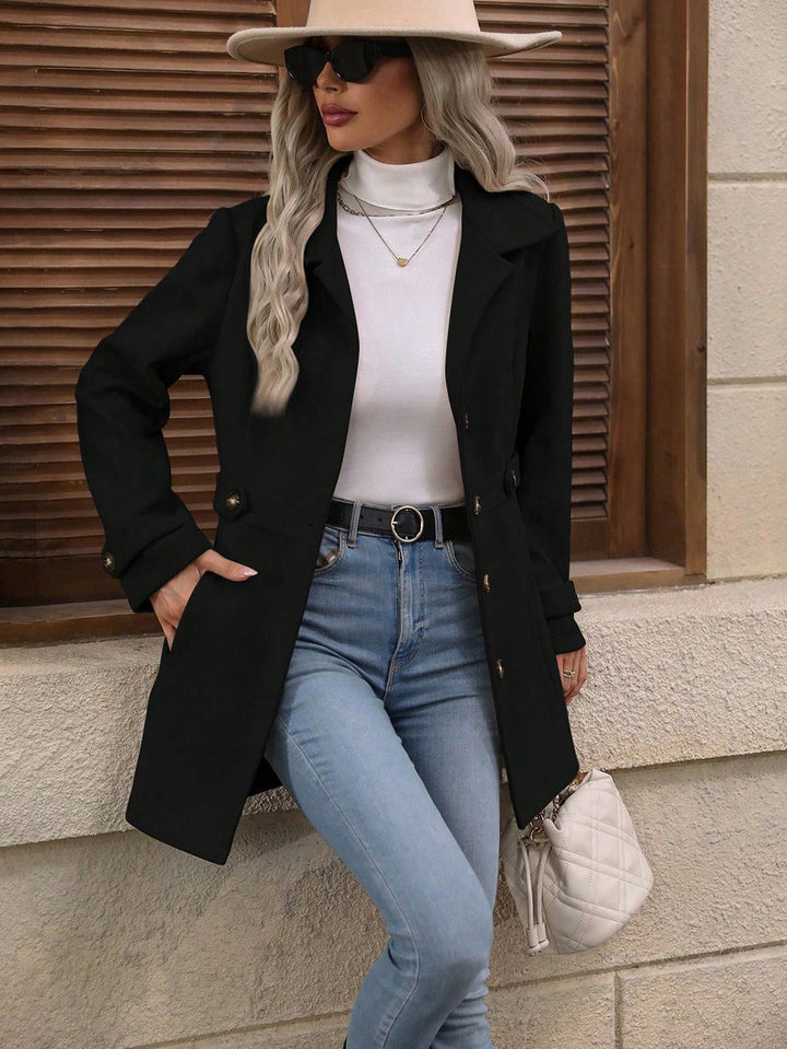 Women's Button-Front Pocket Trench Coat with Collar - photo 11