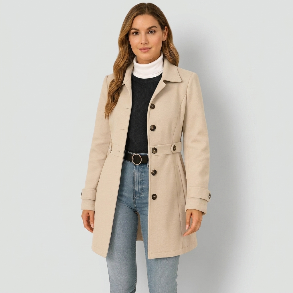 Women's Button-Front Pocket Trench Coat with Collar - photo 5