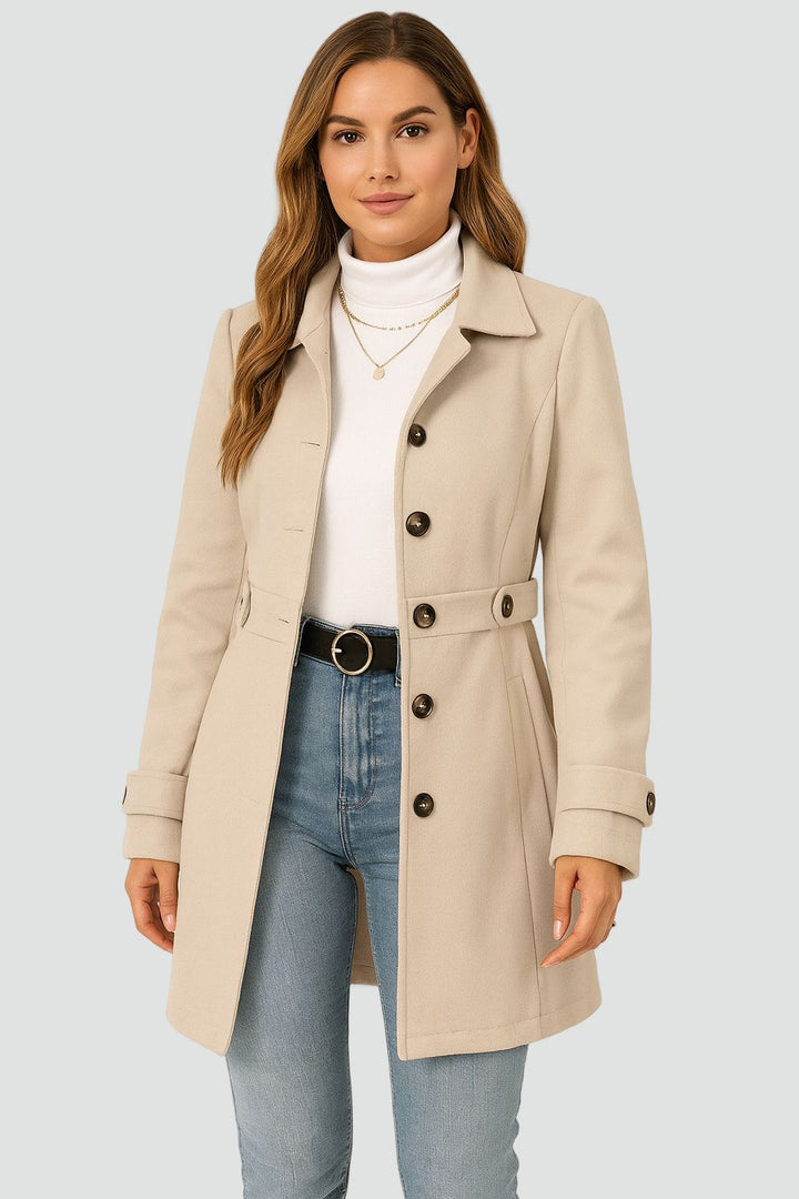 Women's Button-Front Pocket Trench Coat with Collar - photo 6