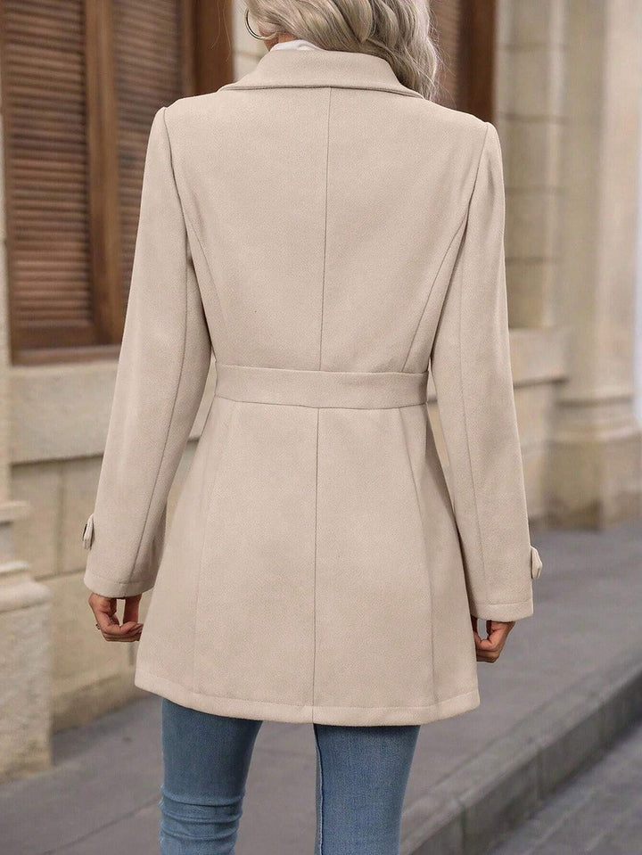 Women's Button-Front Pocket Trench Coat with Collar - photo 7
