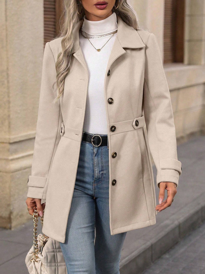 Women's Button-Front Pocket Trench Coat with Collar - photo 9