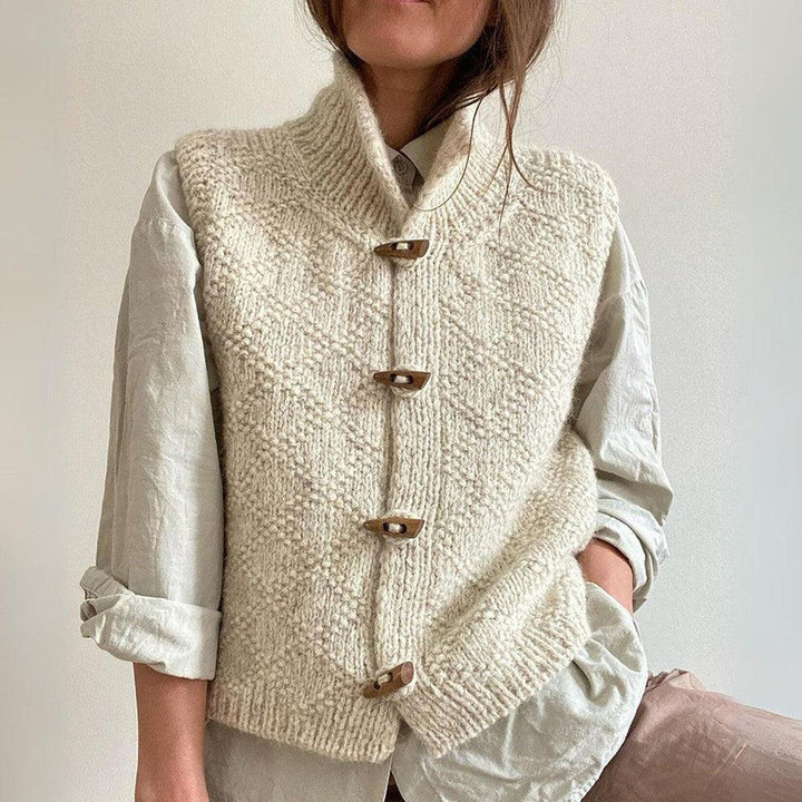 Women's Button-Front Roll Neck Cardigan with Sleeveless Cut - photo 1