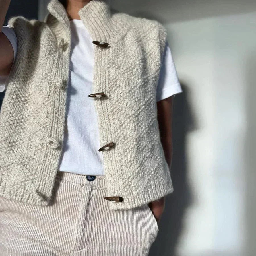 Women's Button-Front Roll Neck Cardigan with Sleeveless Cut - photo 2