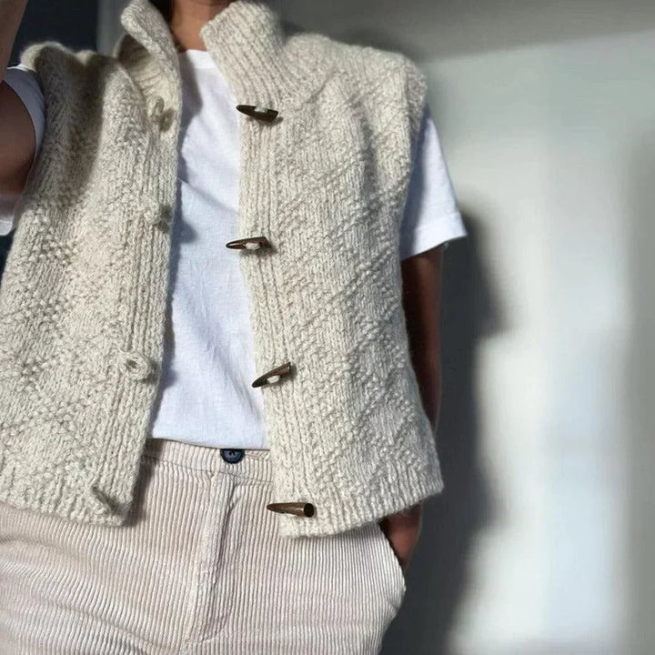 Women's Button-Front Roll Neck Cardigan with Sleeveless Cut - photo 2