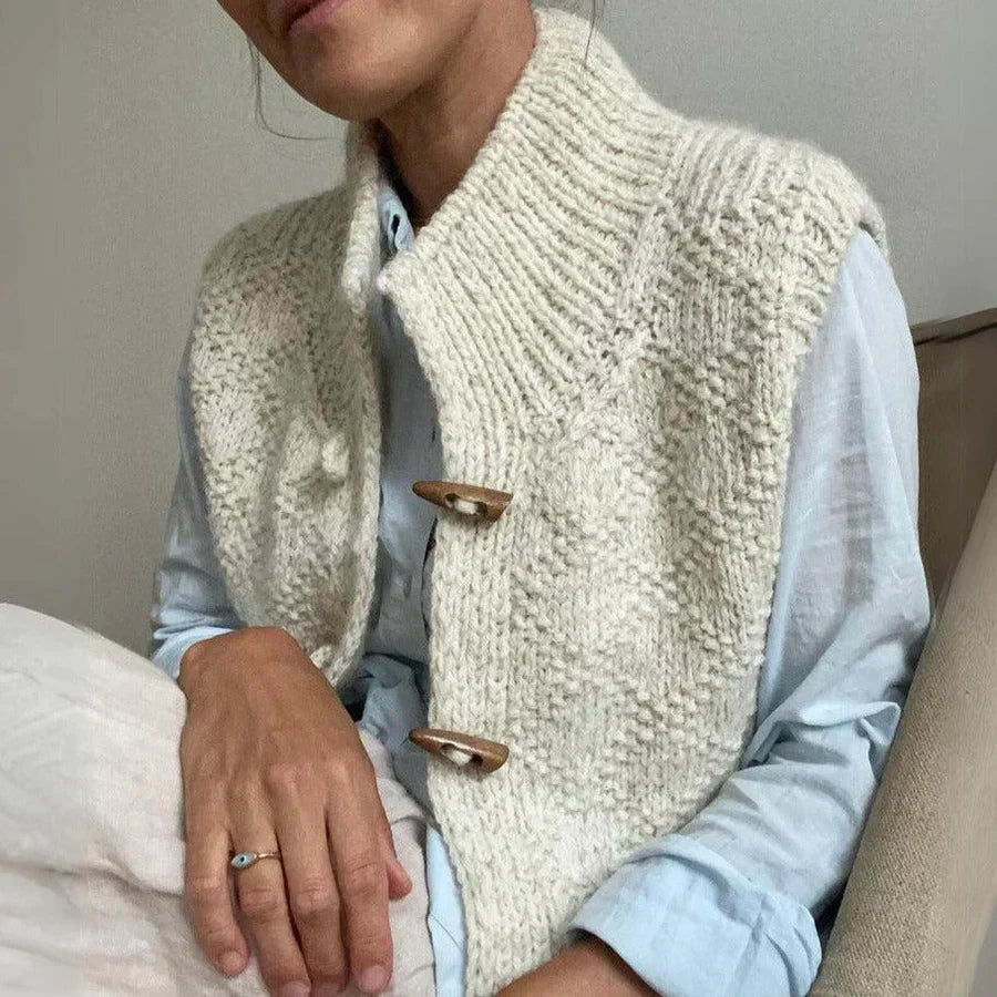 Women's Button-Front Roll Neck Cardigan with Sleeveless Cut - photo 3