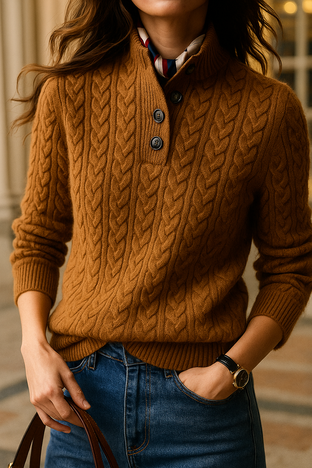 Women's Cable Knit Button-Front Jumper - photo 1