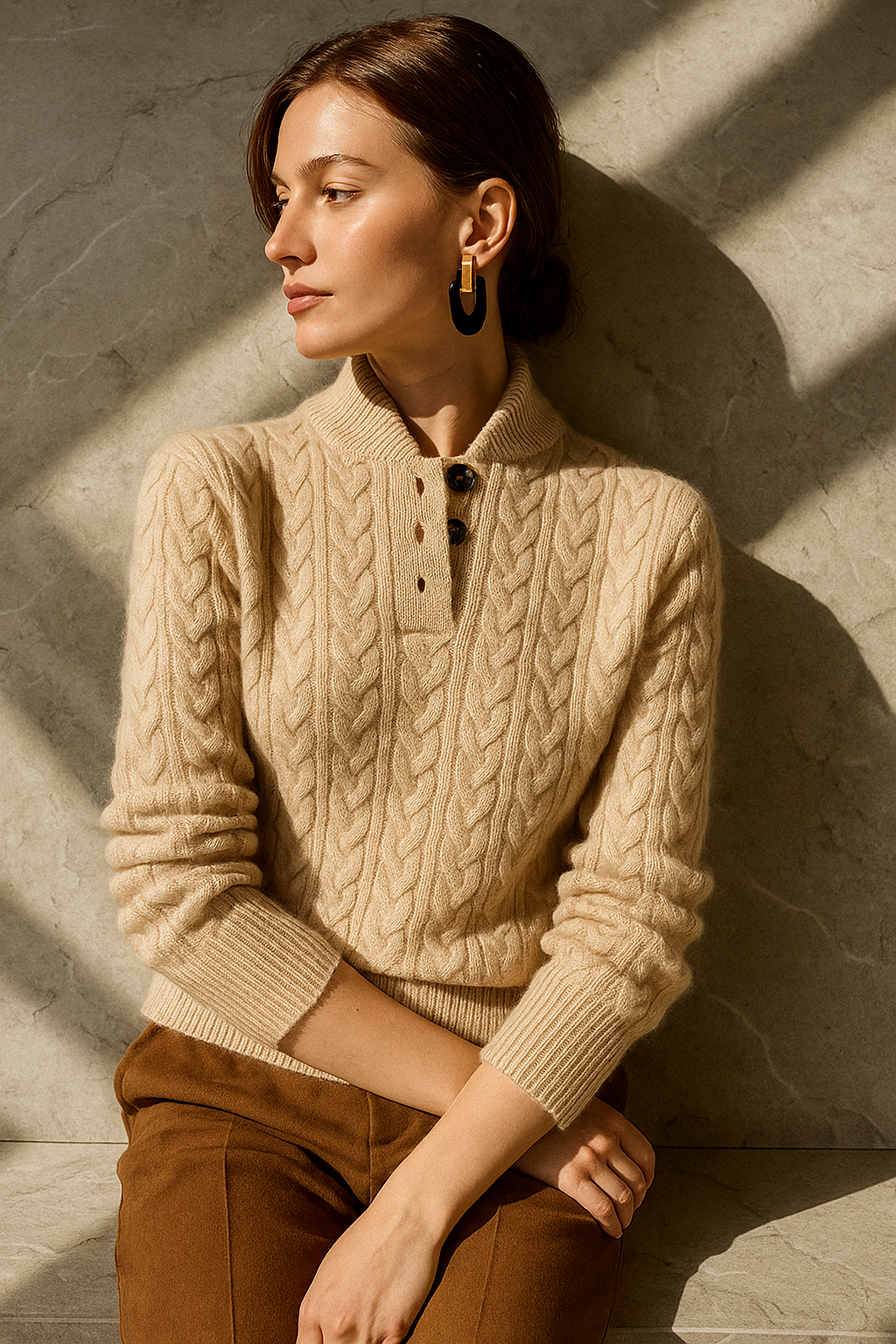 Women's Cable Knit Button-Front Jumper - photo 12