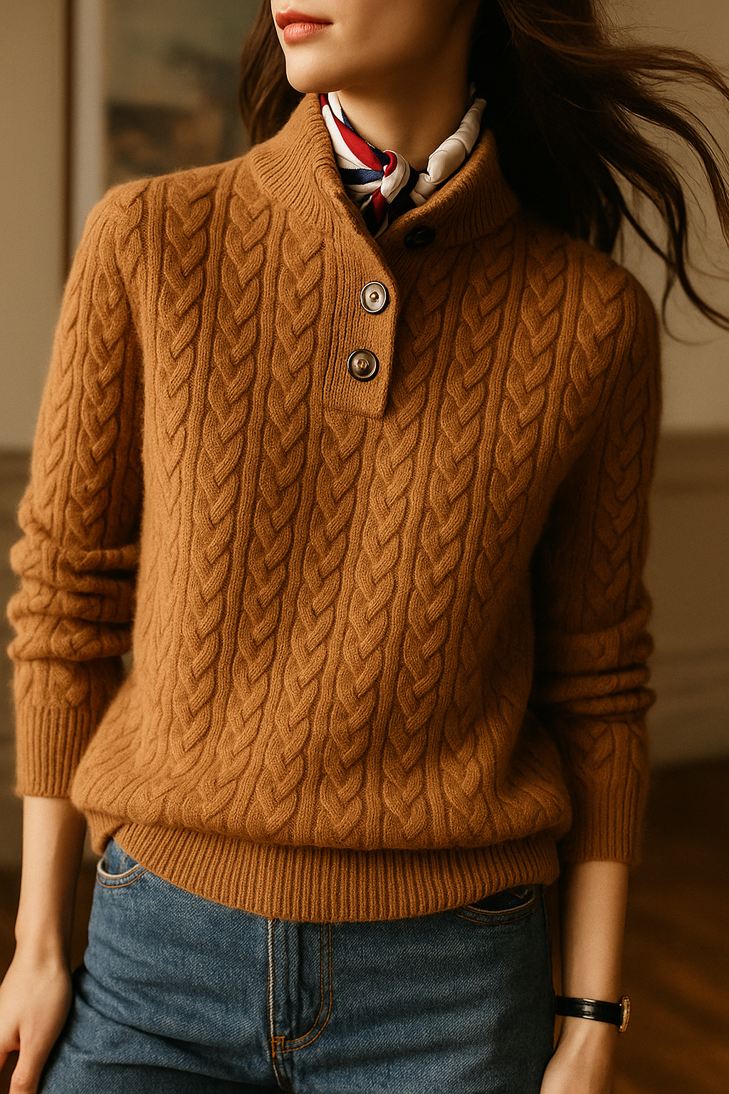 Women's Cable Knit Button-Front Jumper - photo 5
