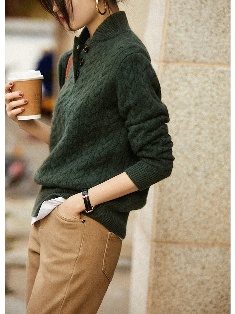 Women's Cable Knit Button-Front Jumper - photo 9