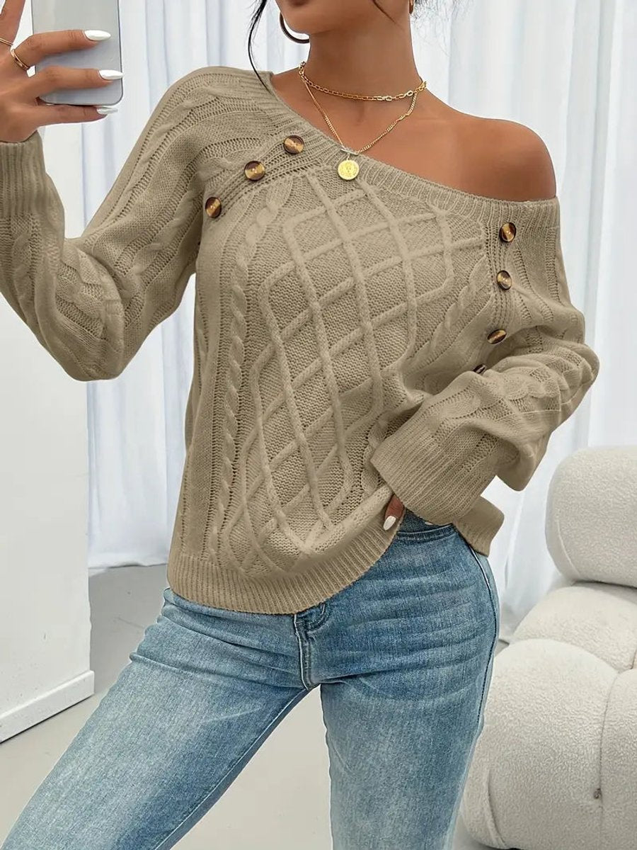 Women's Cable Knit Button-Front Ribbed Cuffs Jumper - photo 10