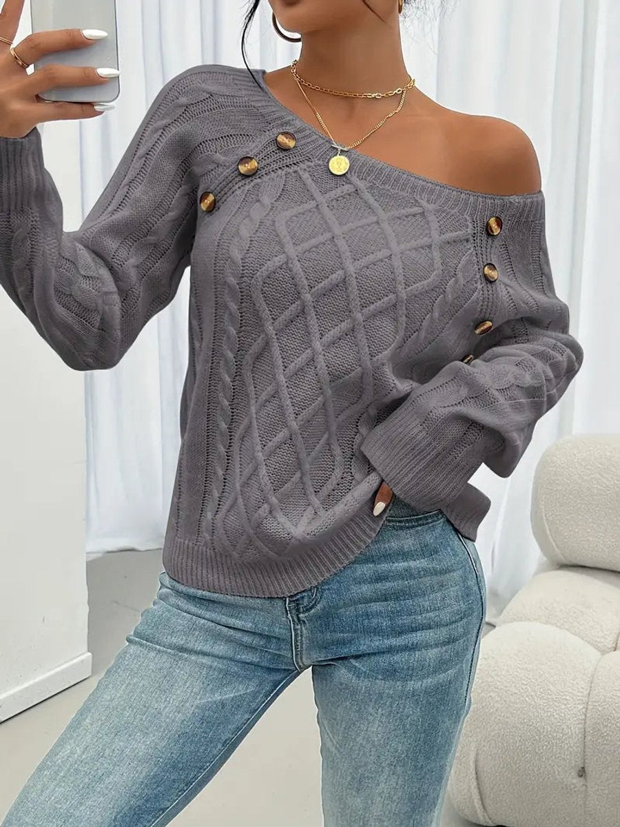 Women's Cable Knit Button-Front Ribbed Cuffs Jumper - photo 11
