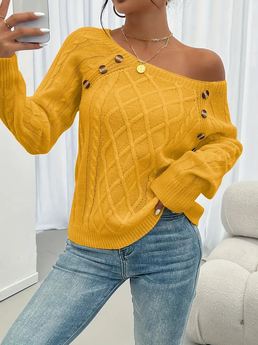 Women's Cable Knit Button-Front Ribbed Cuffs Jumper - photo 12