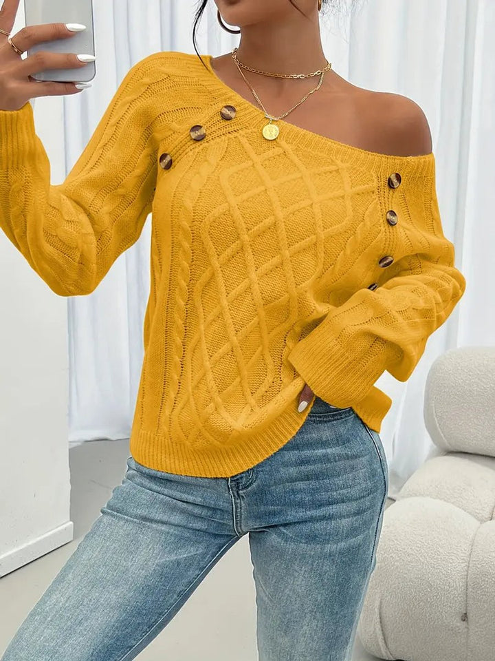 Women's Cable Knit Button-Front Ribbed Cuffs Jumper - photo 12