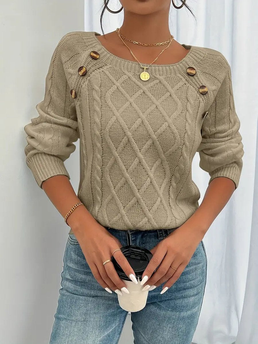 Women's Cable Knit Button-Front Ribbed Cuffs Jumper - photo 3