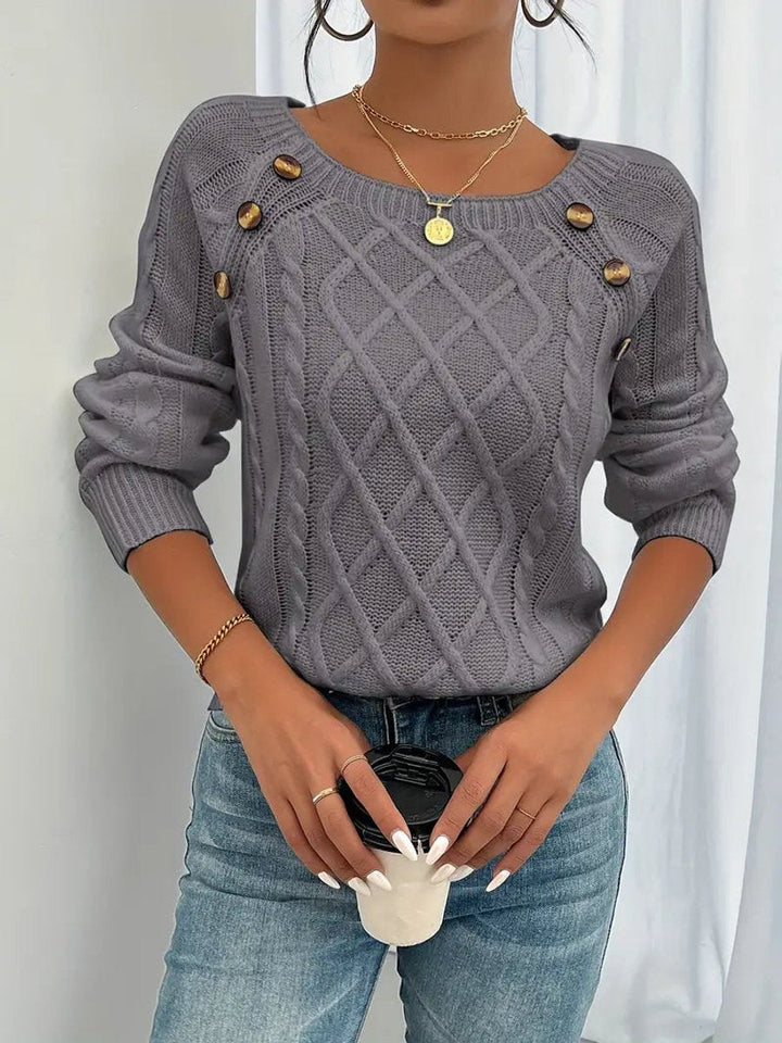 Women's Cable Knit Button-Front Ribbed Cuffs Jumper - photo 4