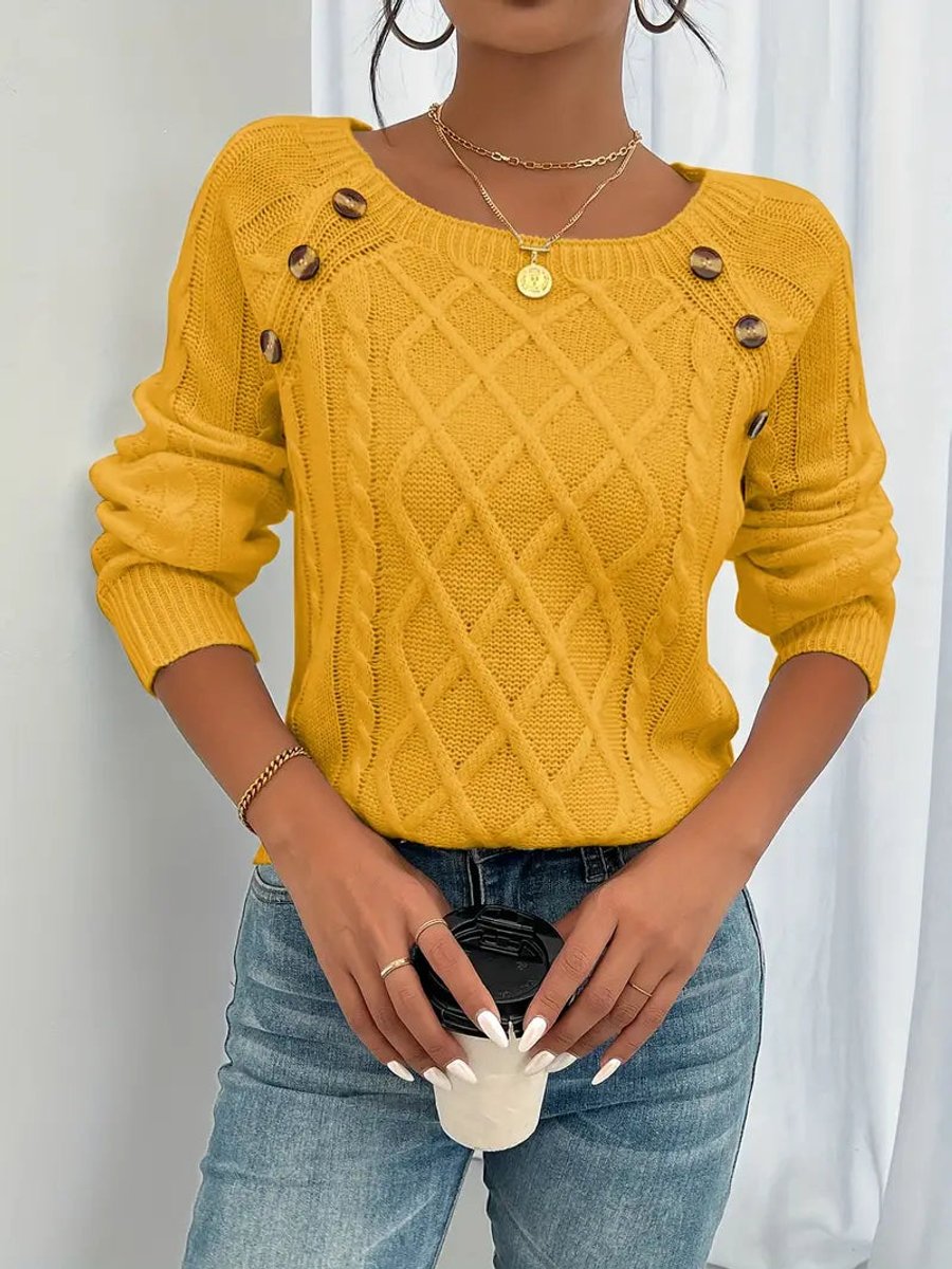 Women's Cable Knit Button-Front Ribbed Cuffs Jumper - photo 5