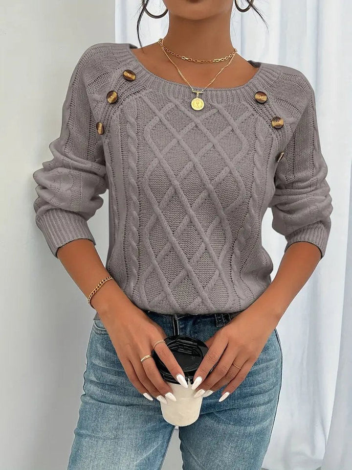 Women's Cable Knit Button-Front Ribbed Cuffs Jumper - photo 6