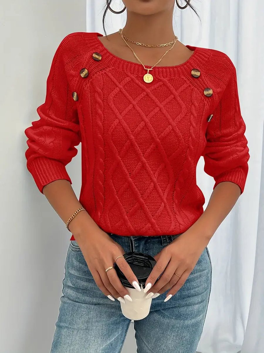Women's Cable Knit Button-Front Ribbed Cuffs Jumper - photo 7
