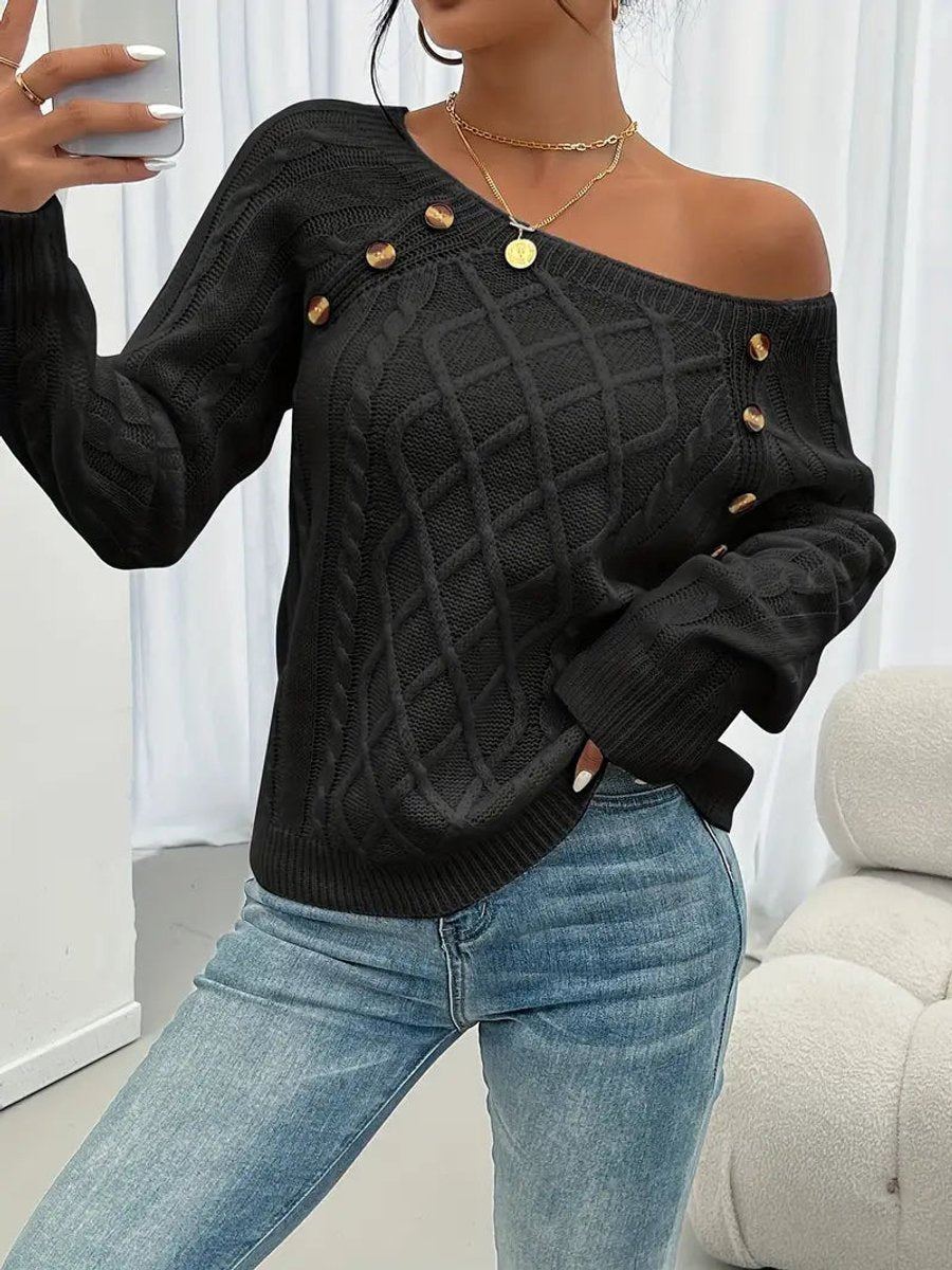 Women's Cable Knit Button-Front Ribbed Cuffs Jumper - photo 9