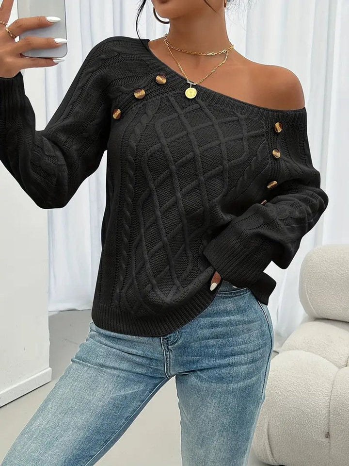Women's Cable Knit Button-Front Ribbed Cuffs Jumper - photo 9