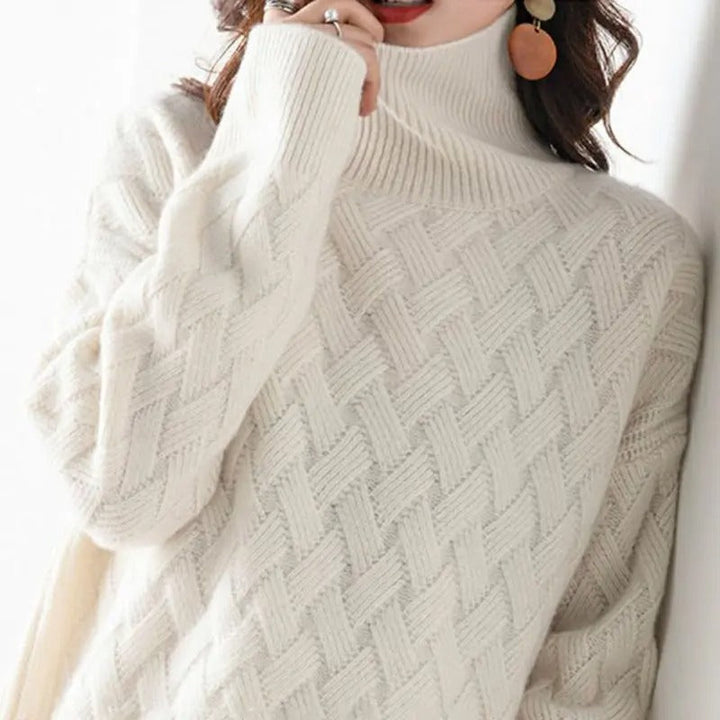 Women's Cable Knit Roll Neck Jumper with Drop Shoulders - photo 2