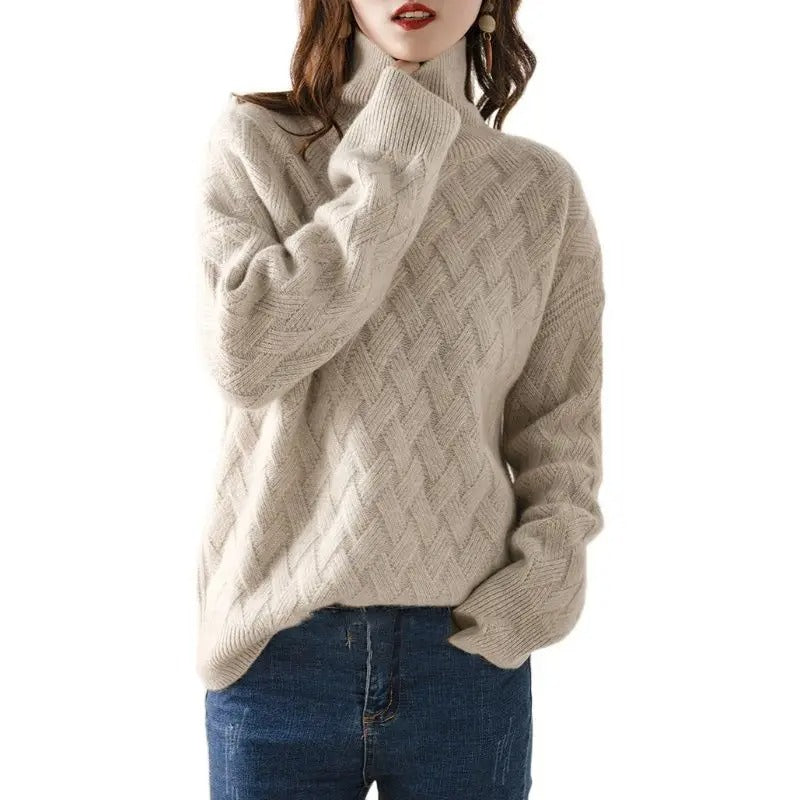 Women's Cable Knit Roll Neck Jumper with Drop Shoulders - photo 3