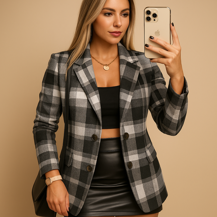 Women's Checked Quilted Coat - photo 4