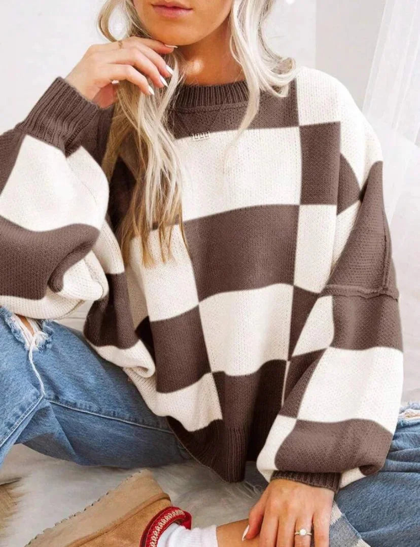 Women's Checked Sweater in Soft, Comfortable Knit - photo 12