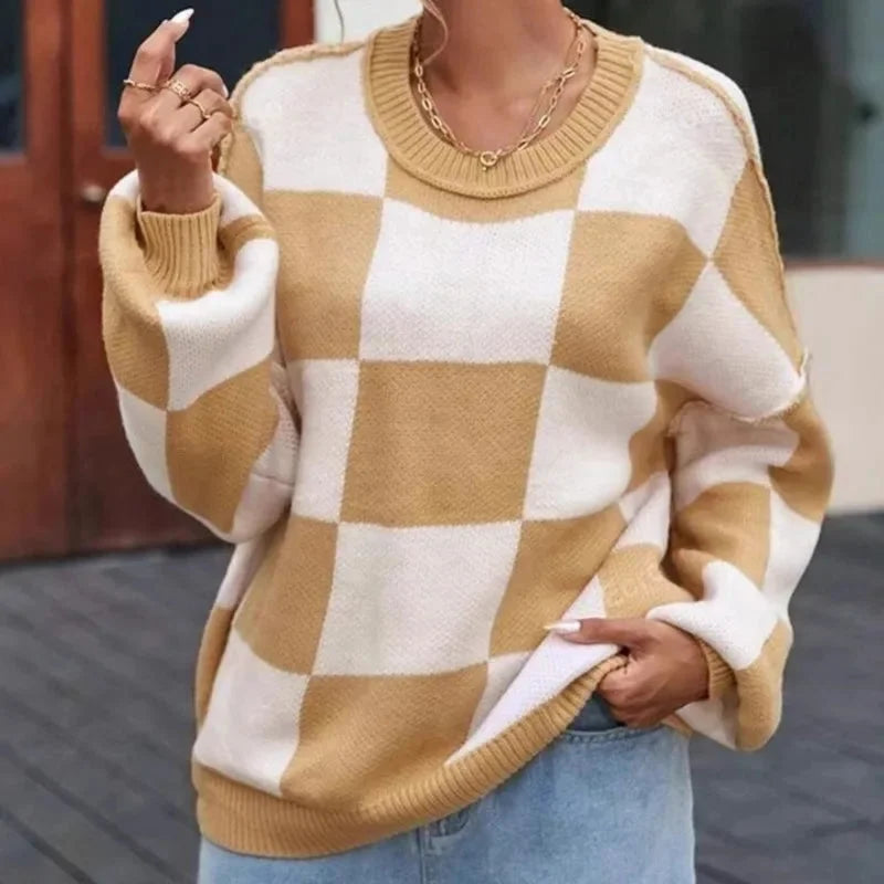 Women's Checked Sweater in Soft, Comfortable Knit - photo 2