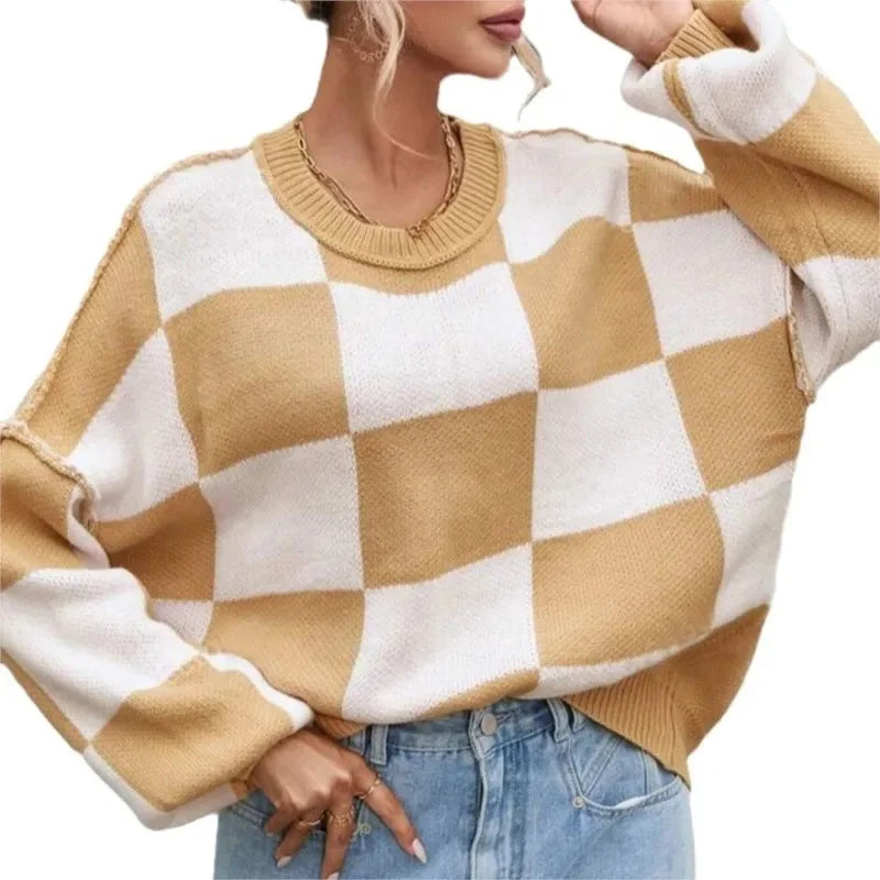 Women's Checked Sweater in Soft, Comfortable Knit - photo 4
