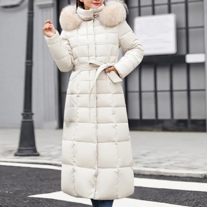 Women's Longline Quilted Coat with Belted Waist and Hood - photo 2