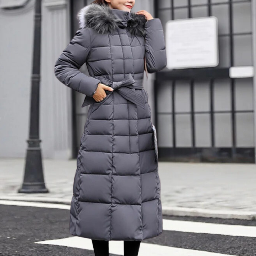 Women's Longline Quilted Coat with Belted Waist and Hood - photo 4