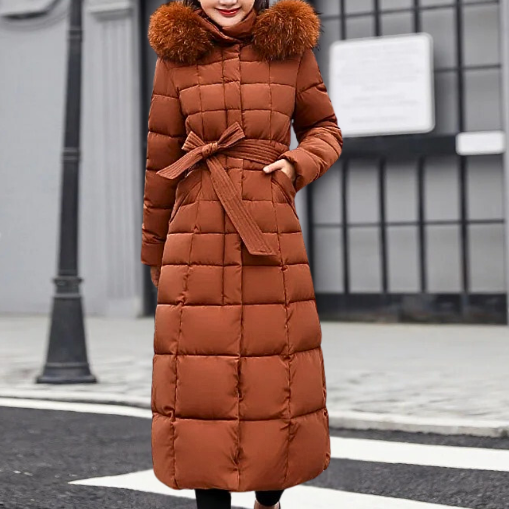 Women's Longline Quilted Coat with Belted Waist and Hood - photo 5